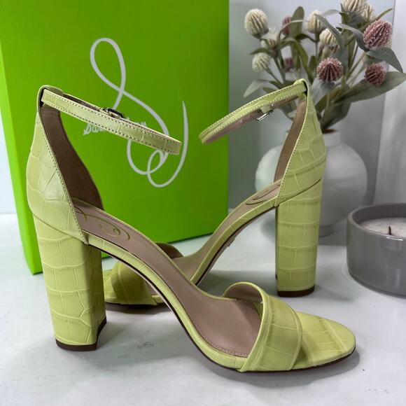 Sam Edelman Yaro Ankle Strap Block Heel Sandal Kiwi Croc Women 9.5M Tried On - Picture 5 of 11